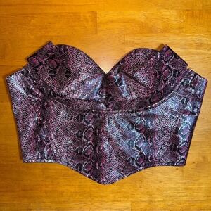 PrettyLittleThing Pink Snakeskin Faux Leather Strapless Corset Top Size US 2